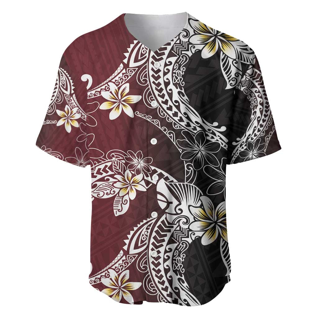 Polynesian Hawaiian Plumeria Tribal Pattern Baseball Jersey Special Wine Red Version