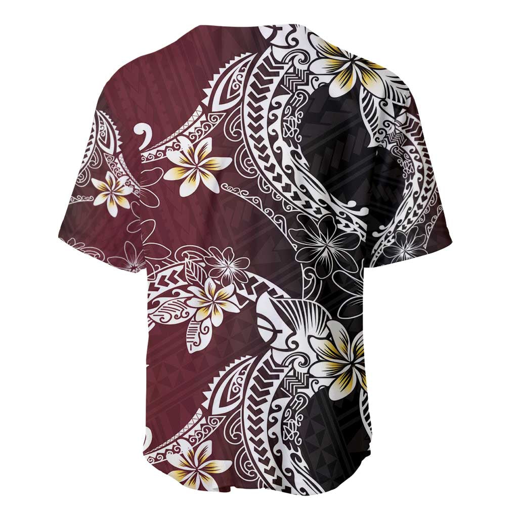 Polynesian Hawaiian Plumeria Tribal Pattern Baseball Jersey Special Wine Red Version