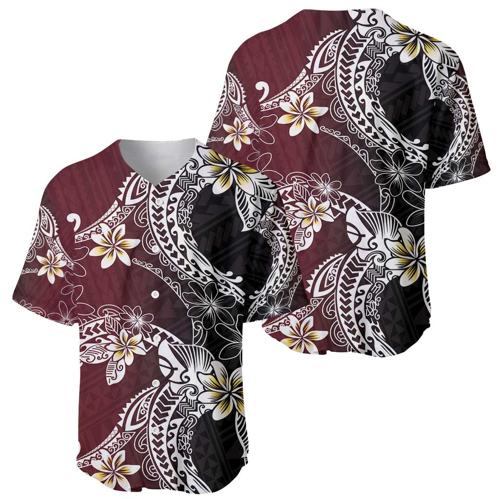 Polynesian Hawaiian Plumeria Tribal Pattern Baseball Jersey Special Wine Red Version