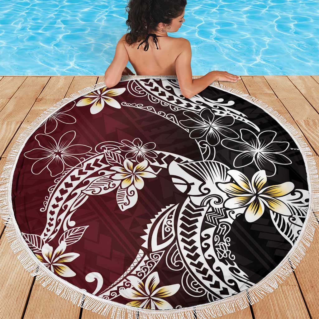 Polynesian Hawaiian Plumeria Tribal Pattern Beach Blanket Special Wine Red Version LT01 - Polynesian Pride