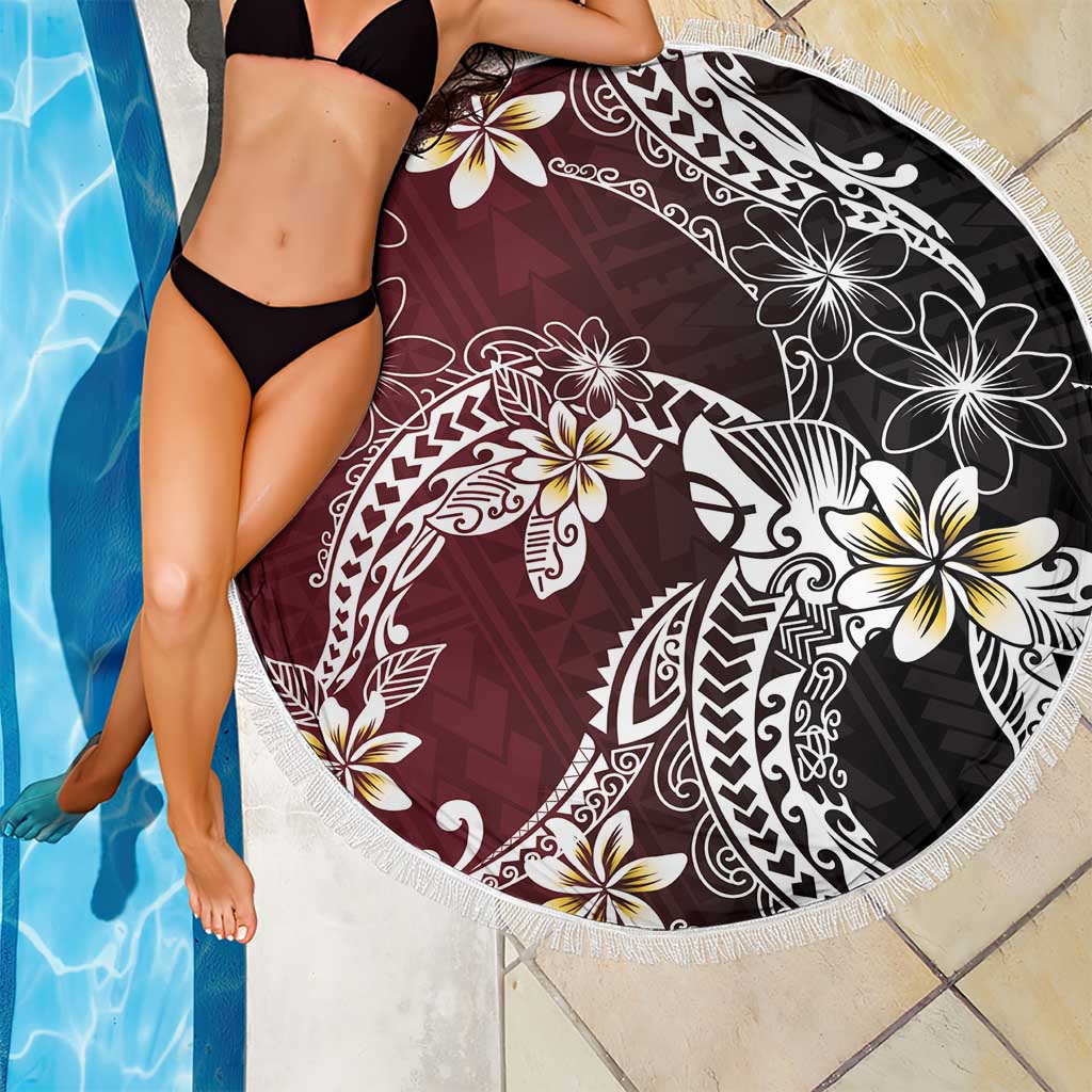 Polynesian Hawaiian Plumeria Tribal Pattern Beach Blanket Special Wine Red Version LT01 - Polynesian Pride