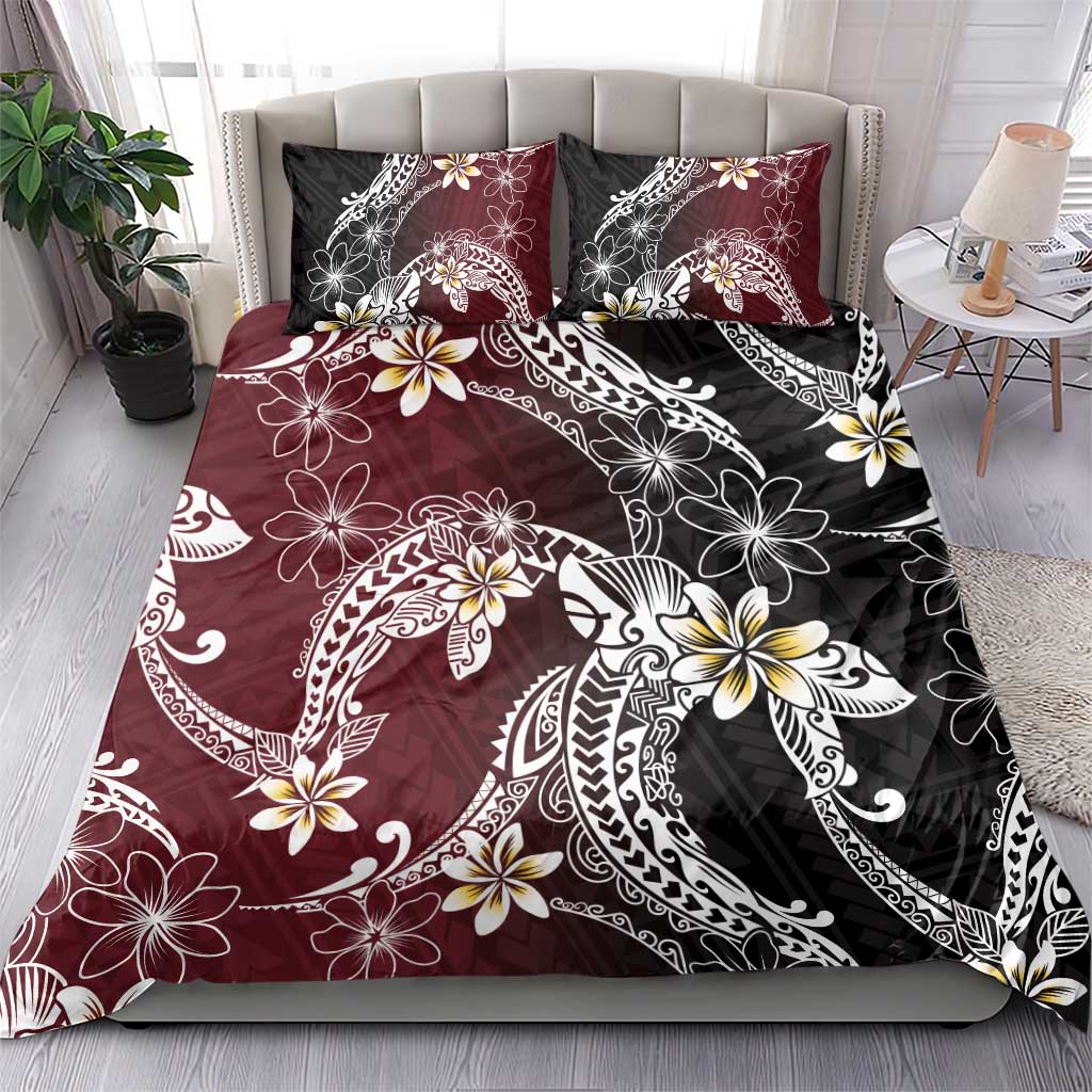 Polynesian Hawaiian Plumeria Tribal Pattern Bedding Set Special Wine Red Version