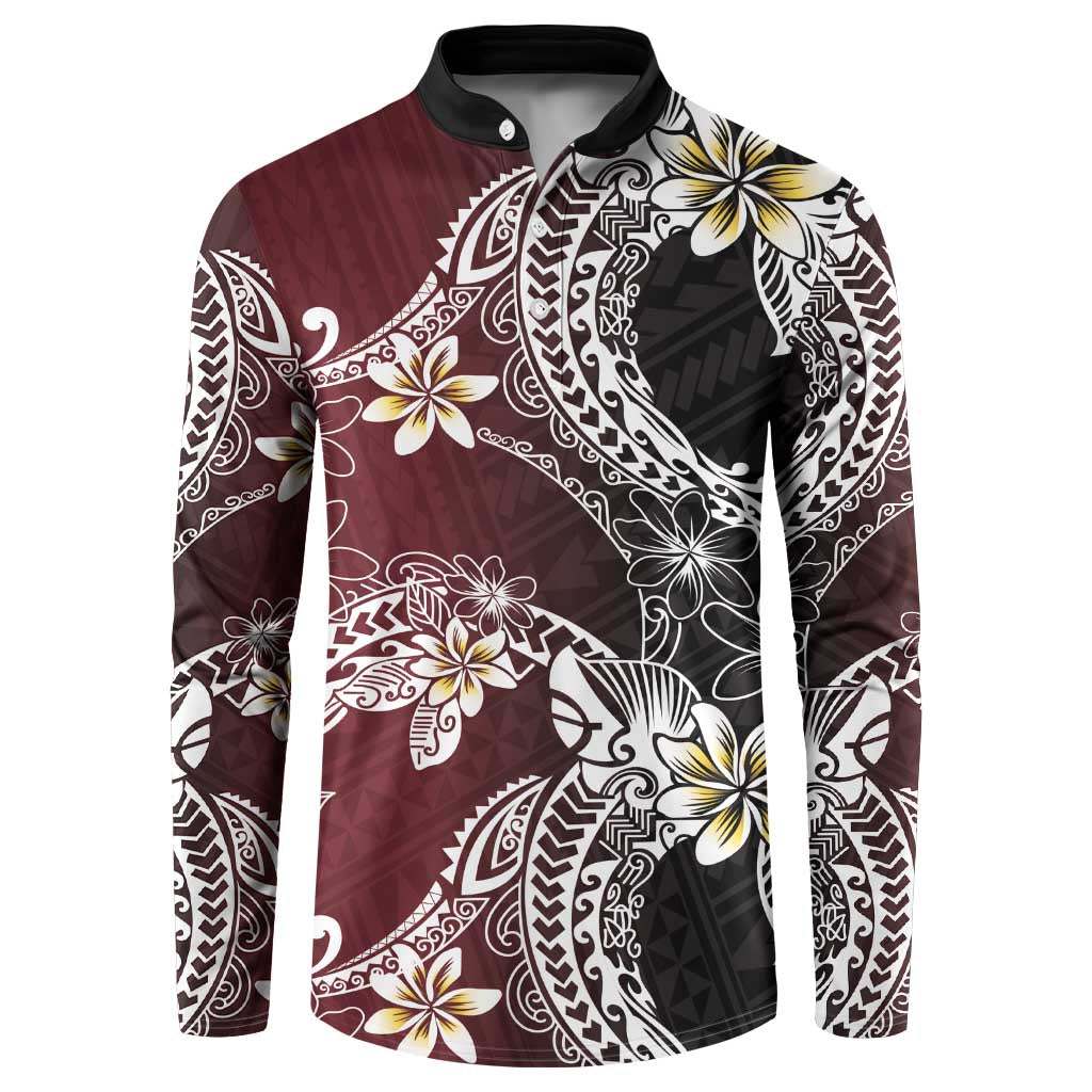 Polynesian Hawaiian Plumeria Tribal Pattern Button Sweatshirt Special Wine Red Version LT01 Red - Polynesian Pride