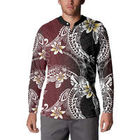 Polynesian Hawaiian Plumeria Tribal Pattern Button Sweatshirt Special Wine Red Version LT01 - Polynesian Pride