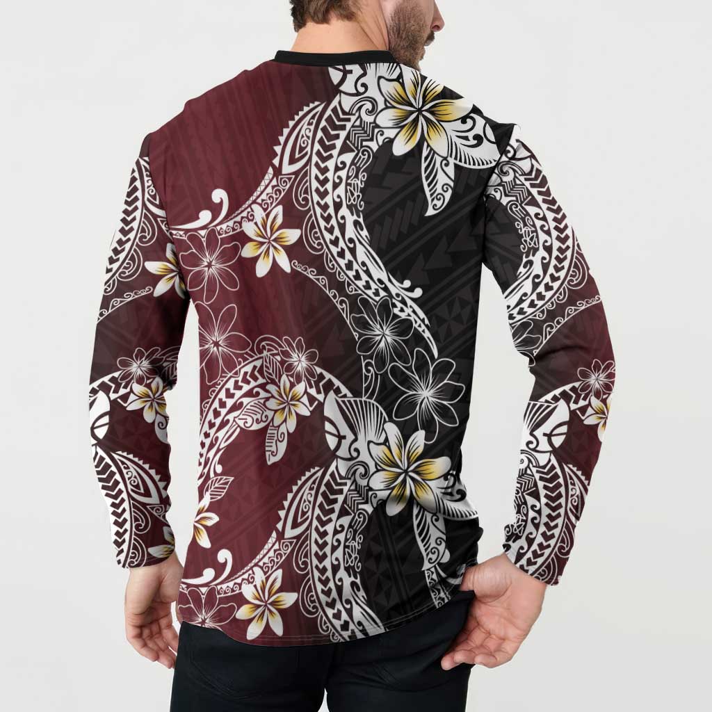 Polynesian Hawaiian Plumeria Tribal Pattern Button Sweatshirt Special Wine Red Version LT01 - Polynesian Pride