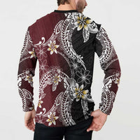 Polynesian Hawaiian Plumeria Tribal Pattern Button Sweatshirt Special Wine Red Version LT01 - Polynesian Pride