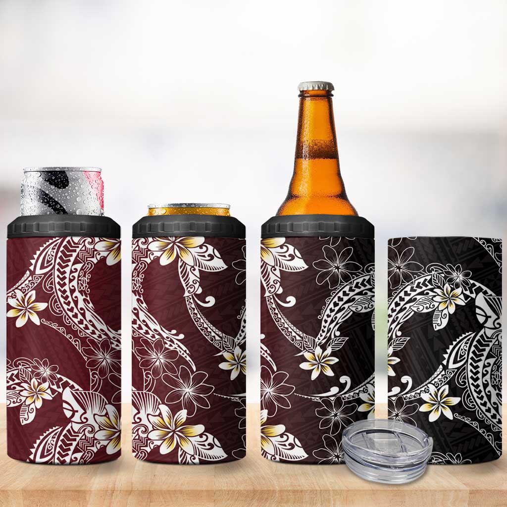 Polynesian Hawaiian Plumeria Tribal Pattern 4 in 1 Can Cooler Tumbler Special Wine Red Version