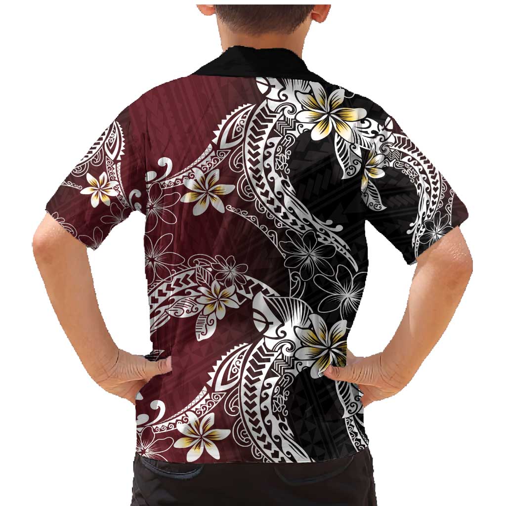 Polynesian Hawaiian Plumeria Tribal Pattern Family Matching Mermaid Dress and Hawaiian Shirt Special Wine Red Version