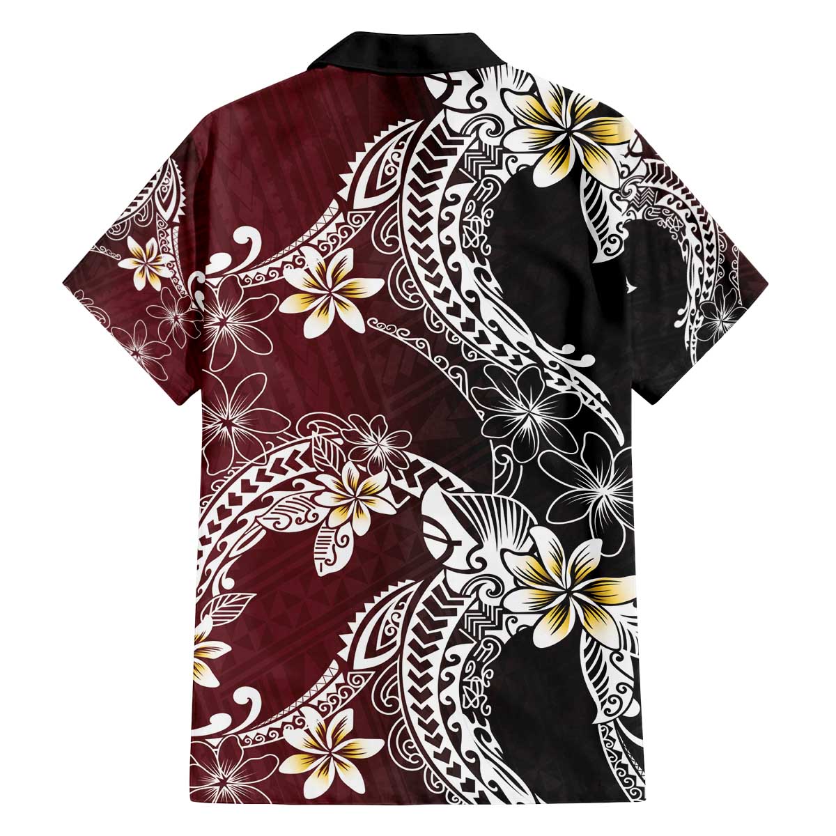 Polynesian Hawaiian Plumeria Tribal Pattern Family Matching Off The Shoulder Long Sleeve Dress and Hawaiian Shirt Special Wine Red Version