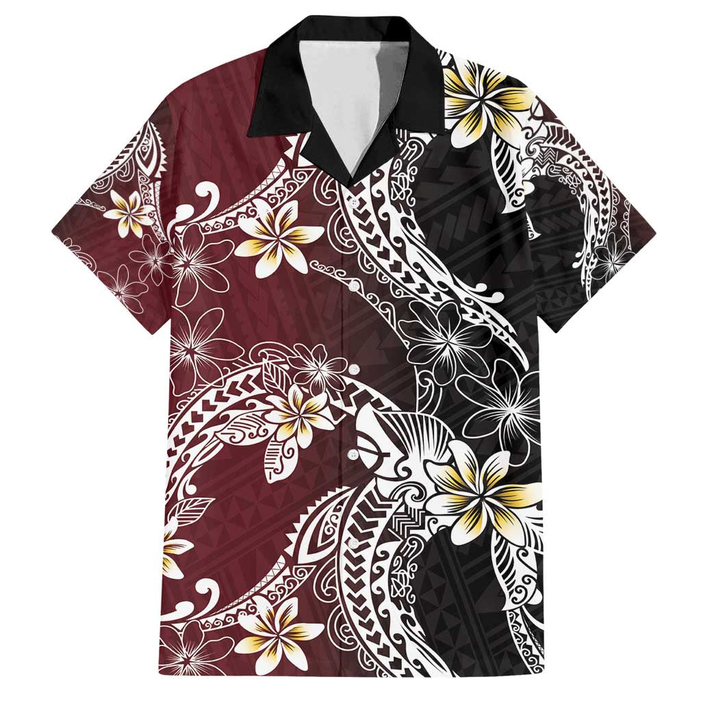 Polynesian Hawaiian Plumeria Tribal Pattern Family Matching Puletasi and Hawaiian Shirt Special Wine Red Version
