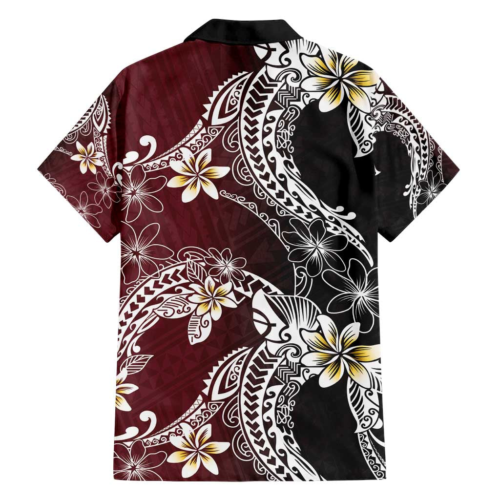 Polynesian Hawaiian Plumeria Tribal Pattern Family Matching Puletasi and Hawaiian Shirt Special Wine Red Version