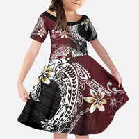 Polynesian Hawaiian Plumeria Tribal Pattern Family Matching Summer Maxi Dress and Hawaiian Shirt Special Wine Red Version