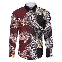 Polynesian Hawaiian Plumeria Tribal Pattern Family Matching Tank Maxi Dress and Hawaiian Shirt Special Wine Red Version