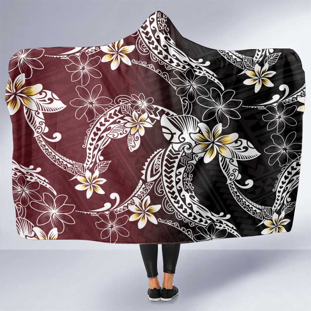 Polynesian Hawaiian Plumeria Tribal Pattern Hooded Blanket Special Wine Red Version LT01 One Size Red - Polynesian Pride