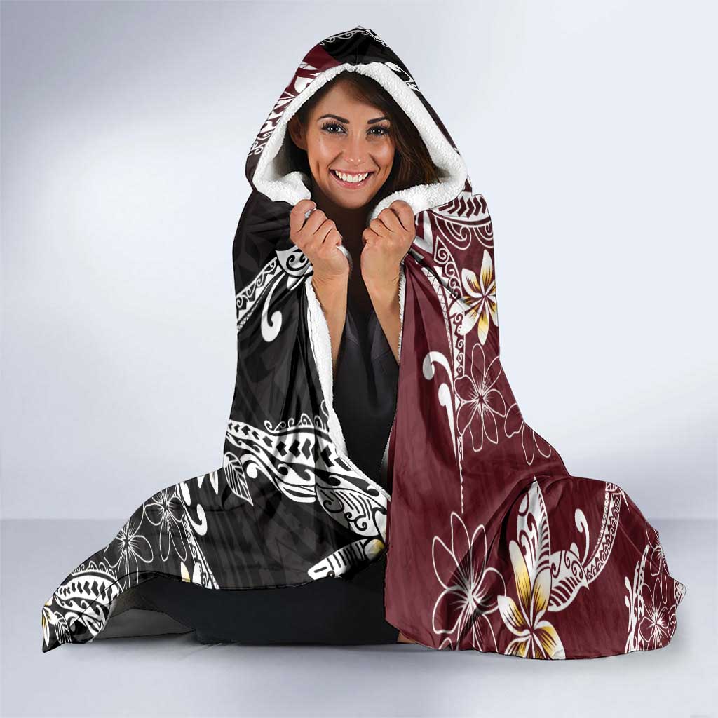 Polynesian Hawaiian Plumeria Tribal Pattern Hooded Blanket Special Wine Red Version LT01 - Polynesian Pride