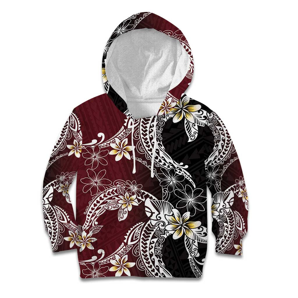 Polynesian Hawaiian Plumeria Tribal Pattern Kid Hoodie Special Wine Red Version