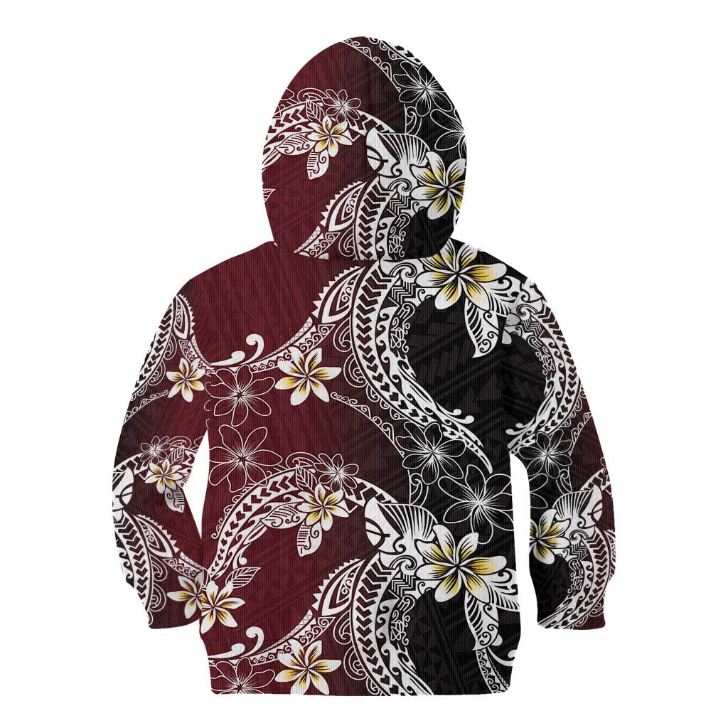 Polynesian Hawaiian Plumeria Tribal Pattern Kid Hoodie Special Wine Red Version