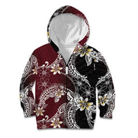 Polynesian Hawaiian Plumeria Tribal Pattern Kid Hoodie Special Wine Red Version