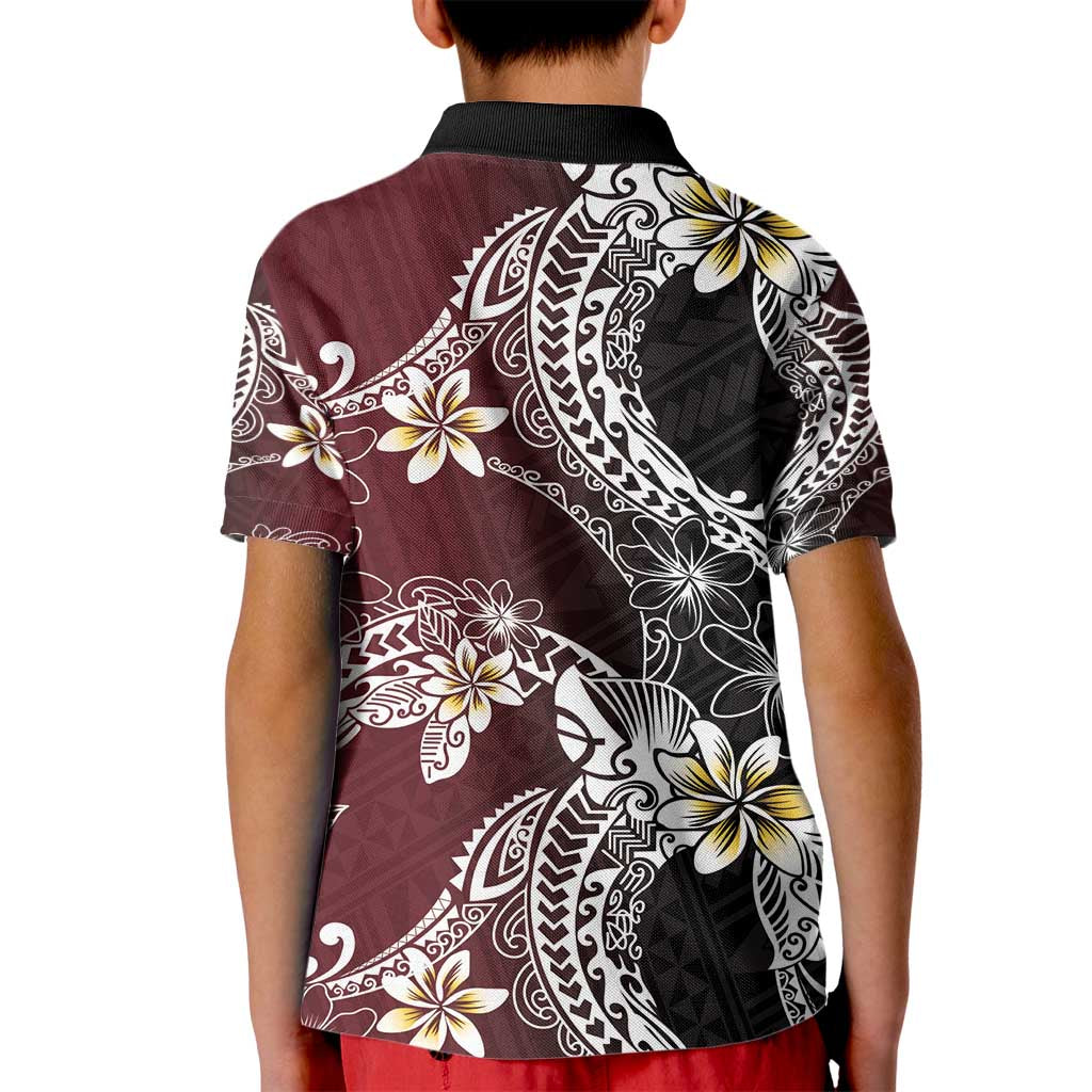 Polynesian Hawaiian Plumeria Tribal Pattern Kid Polo Shirt Special Wine Red Version