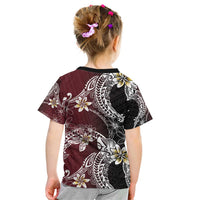 Polynesian Hawaiian Plumeria Tribal Pattern Kid T Shirt Special Wine Red Version