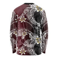 Polynesian Hawaiian Plumeria Tribal Pattern Long Sleeve Shirt Special Wine Red Version LT01 - Polynesian Pride