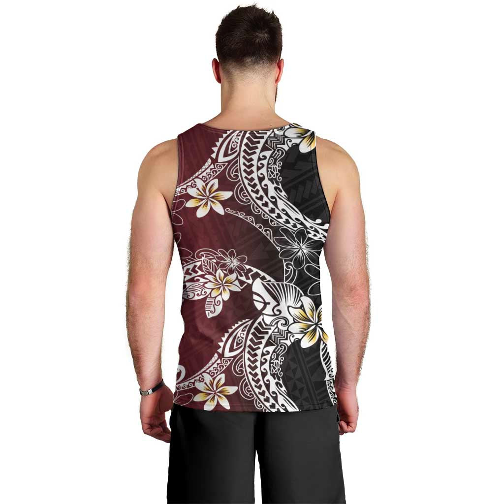 Polynesian Hawaiian Plumeria Tribal Pattern Men Tank Top Special Wine Red Version LT01 - Polynesian Pride