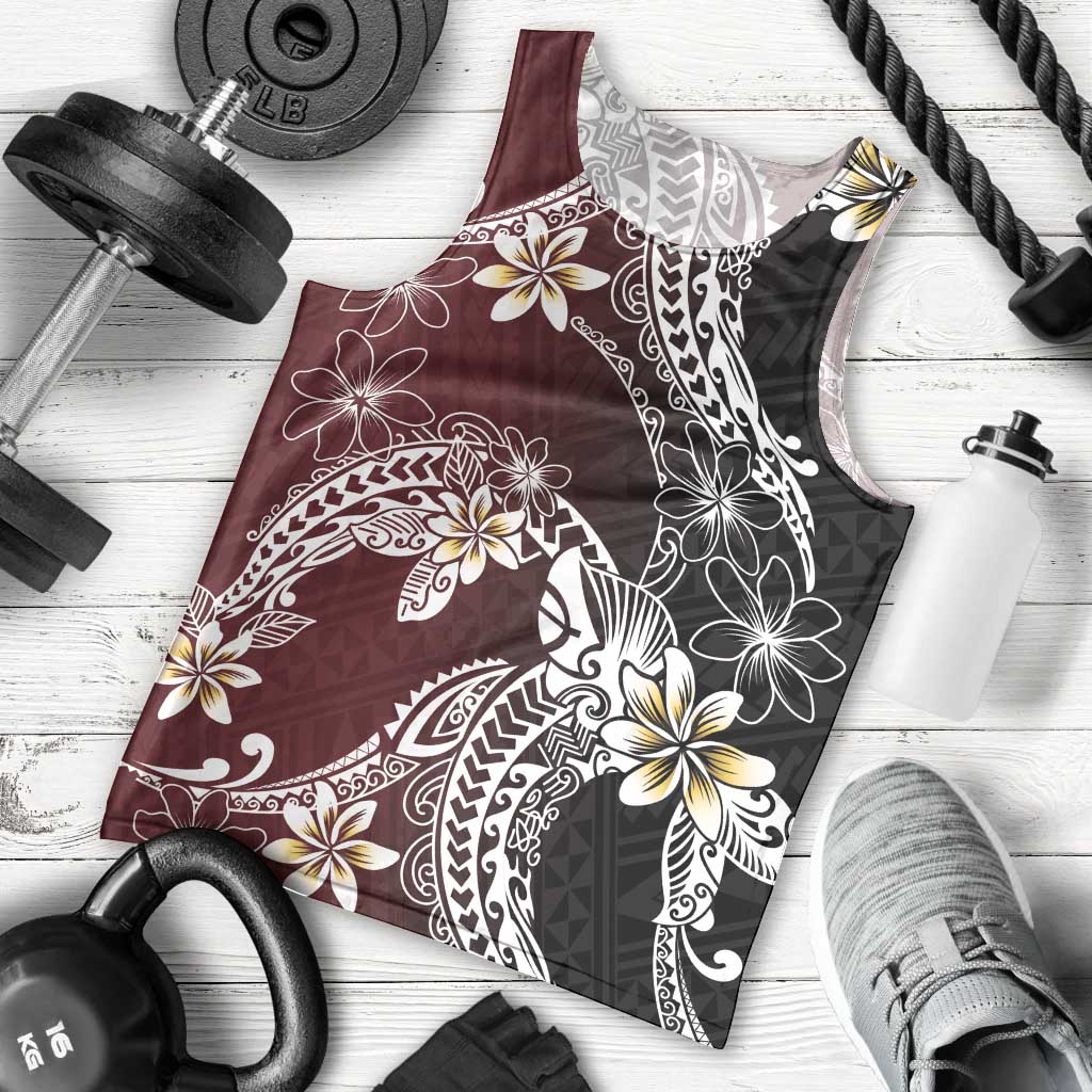 Polynesian Hawaiian Plumeria Tribal Pattern Men Tank Top Special Wine Red Version LT01 - Polynesian Pride
