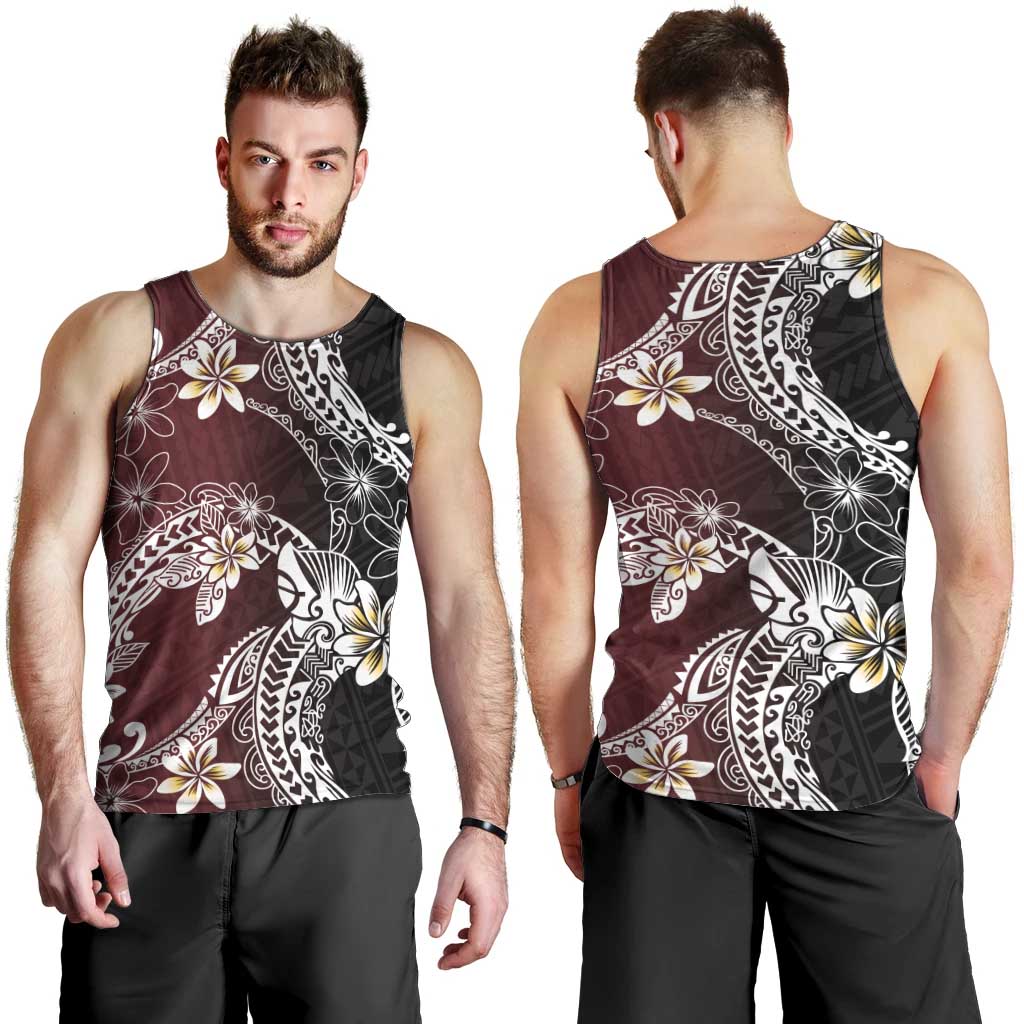 Polynesian Hawaiian Plumeria Tribal Pattern Men Tank Top Special Wine Red Version LT01 - Polynesian Pride