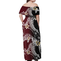 Polynesian Hawaiian Plumeria Tribal Pattern Off Shoulder Maxi Dress Special Wine Red Version