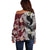 Polynesian Hawaiian Plumeria Tribal Pattern Off Shoulder Sweater Special Wine Red Version