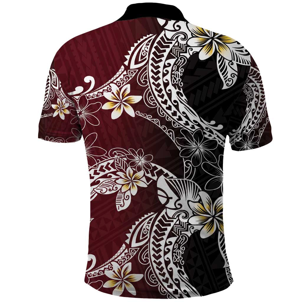 Polynesian Hawaiian Plumeria Tribal Pattern Polo Shirt Special Wine Red Version