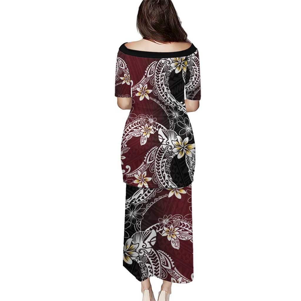 Polynesian Hawaiian Plumeria Tribal Pattern Puletasi Special Wine Red Version