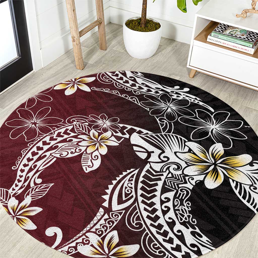 Polynesian Hawaiian Plumeria Tribal Pattern Round Carpet Special Wine Red Version