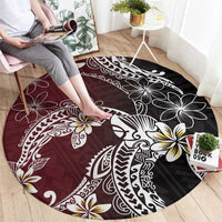 Polynesian Hawaiian Plumeria Tribal Pattern Round Carpet Special Wine Red Version