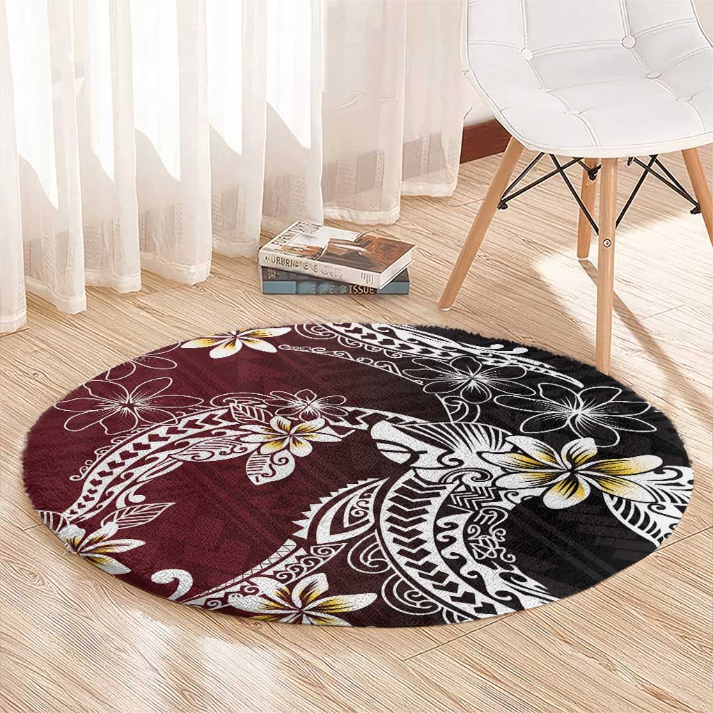 Polynesian Hawaiian Plumeria Tribal Pattern Round Carpet Special Wine Red Version