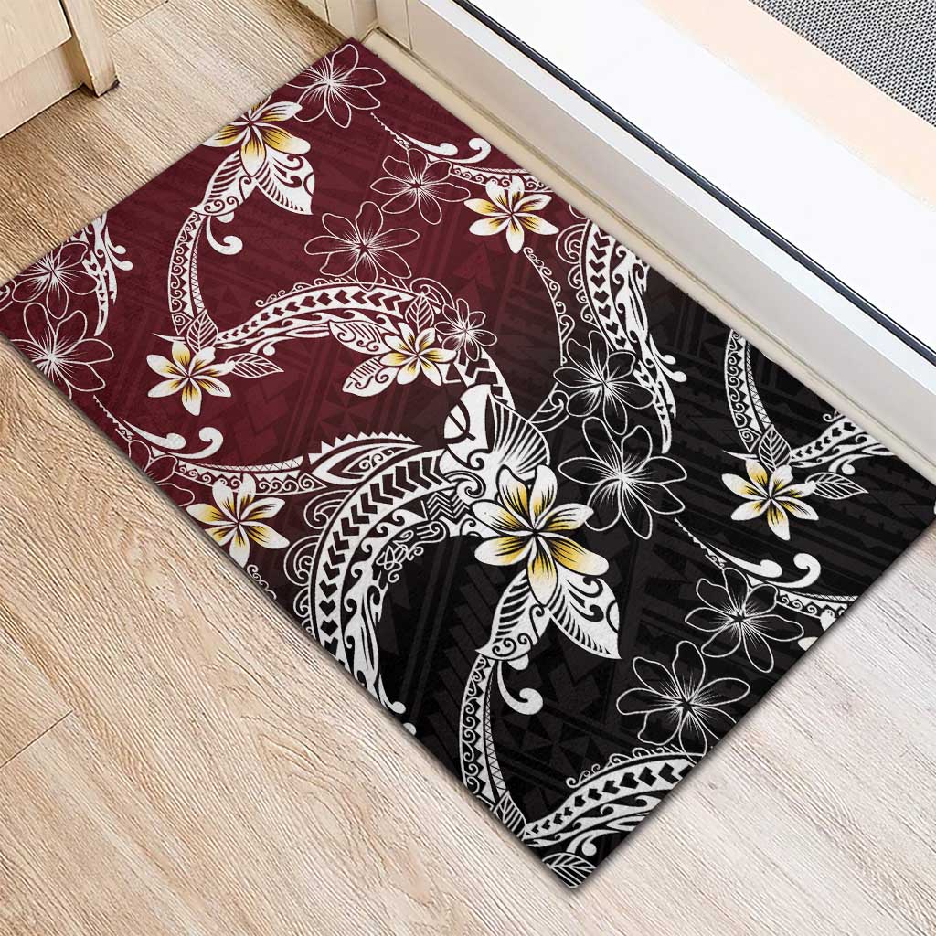 Polynesian Hawaiian Plumeria Tribal Pattern Rubber Doormat Special Wine Red Version LT01 - Polynesian Pride