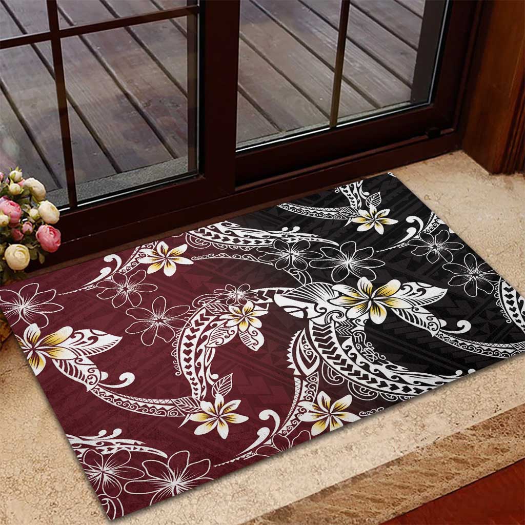 Polynesian Hawaiian Plumeria Tribal Pattern Rubber Doormat Special Wine Red Version LT01 - Polynesian Pride