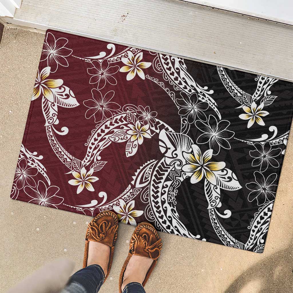 Polynesian Hawaiian Plumeria Tribal Pattern Rubber Doormat Special Wine Red Version LT01 - Polynesian Pride