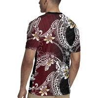 Polynesian Hawaiian Plumeria Tribal Pattern Rugby Jersey Special Wine Red Version