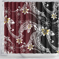 Polynesian Hawaiian Plumeria Tribal Pattern Shower Curtain Special Wine Red Version