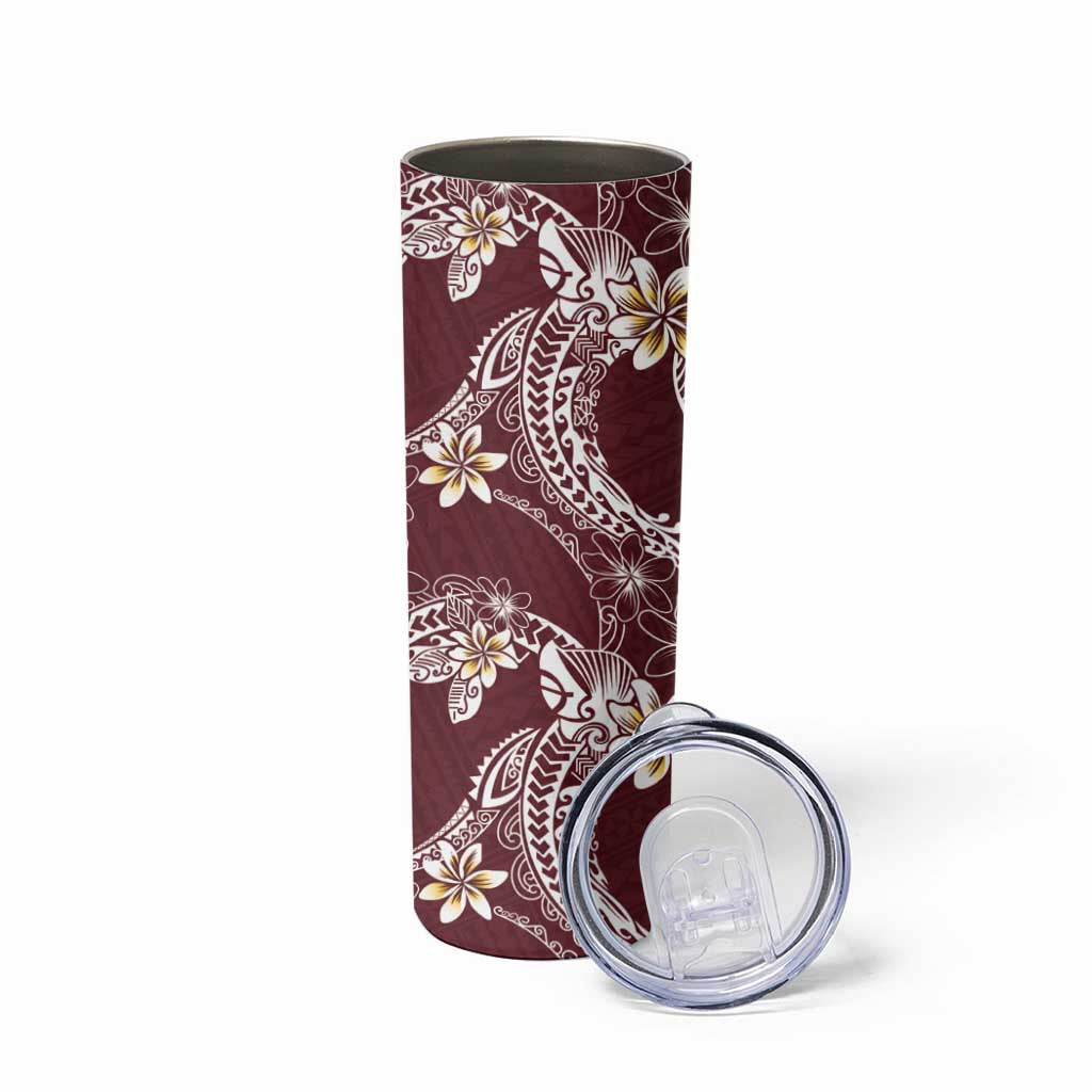 Polynesian Hawaiian Plumeria Tribal Pattern Skinny Tumbler Special Wine Red Version