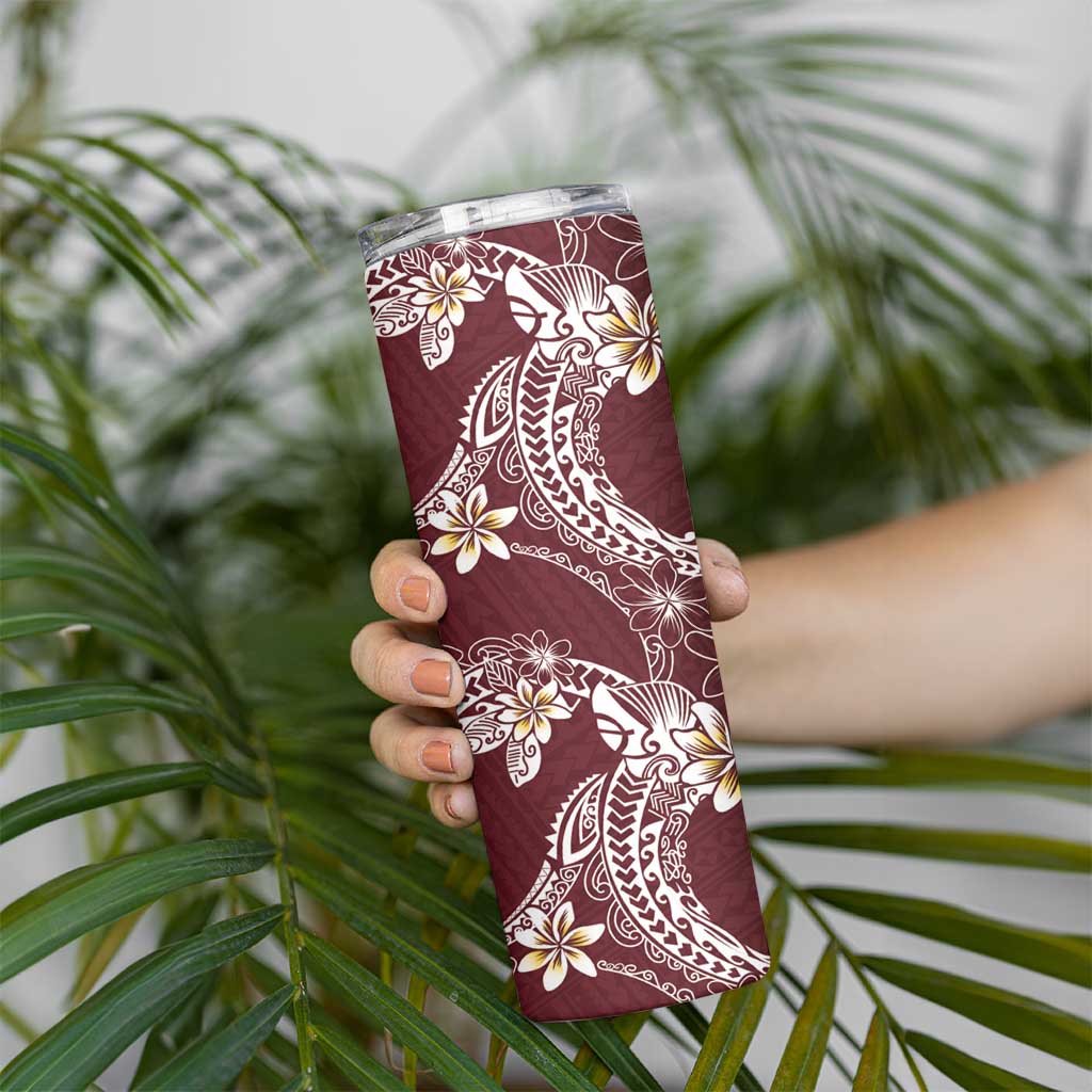 Polynesian Hawaiian Plumeria Tribal Pattern Skinny Tumbler Special Wine Red Version