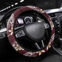 Polynesian Hawaiian Plumeria Tribal Pattern Steering Wheel Cover Special Wine Red Version LT01 Universal Fit Red - Polynesian Pride