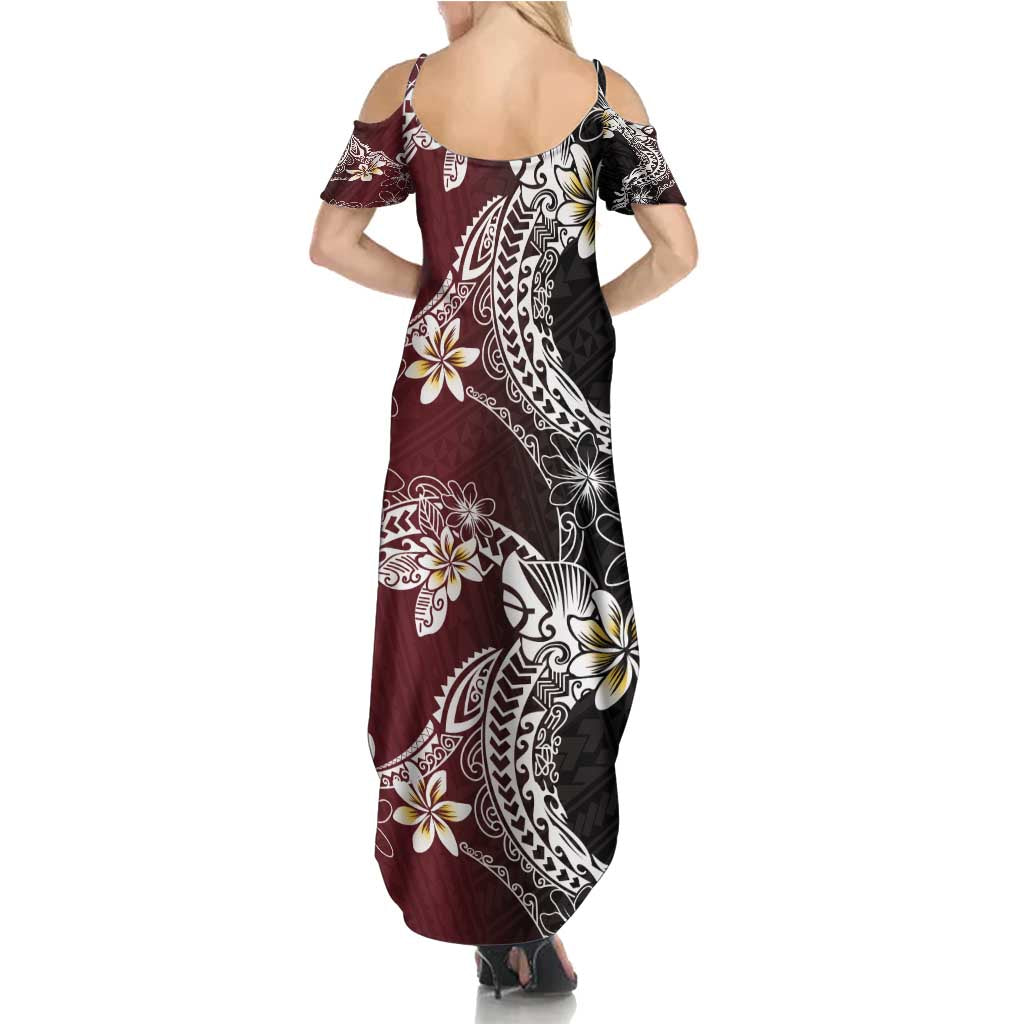 Polynesian Hawaiian Plumeria Tribal Pattern Summer Maxi Dress Special Wine Red Version