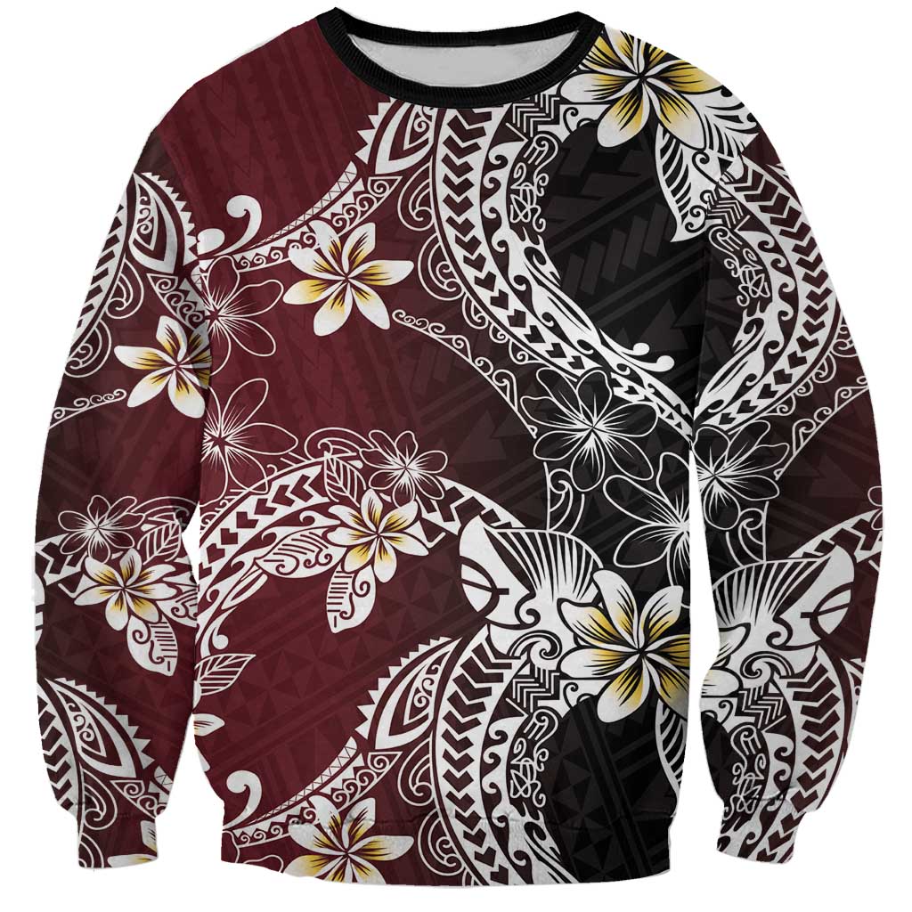 Polynesian Hawaiian Plumeria Tribal Pattern Sweatshirt Special Wine Red Version LT01 Unisex Red - Polynesian Pride