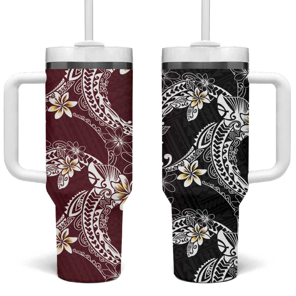 Polynesian Hawaiian Plumeria Tribal Pattern Tumbler With Handle Special Wine Red Version LT01 One Size: 40 oz Red - Polynesian Pride