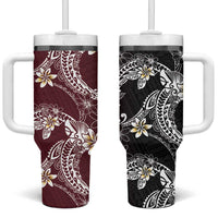 Polynesian Hawaiian Plumeria Tribal Pattern Tumbler With Handle Special Wine Red Version LT01 One Size: 40 oz Red - Polynesian Pride