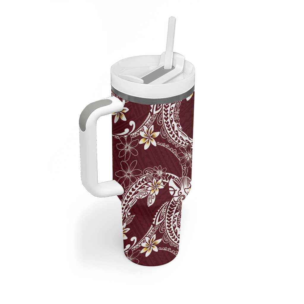 Polynesian Hawaiian Plumeria Tribal Pattern Tumbler With Handle Special Wine Red Version LT01 - Polynesian Pride