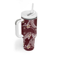 Polynesian Hawaiian Plumeria Tribal Pattern Tumbler With Handle Special Wine Red Version LT01 - Polynesian Pride