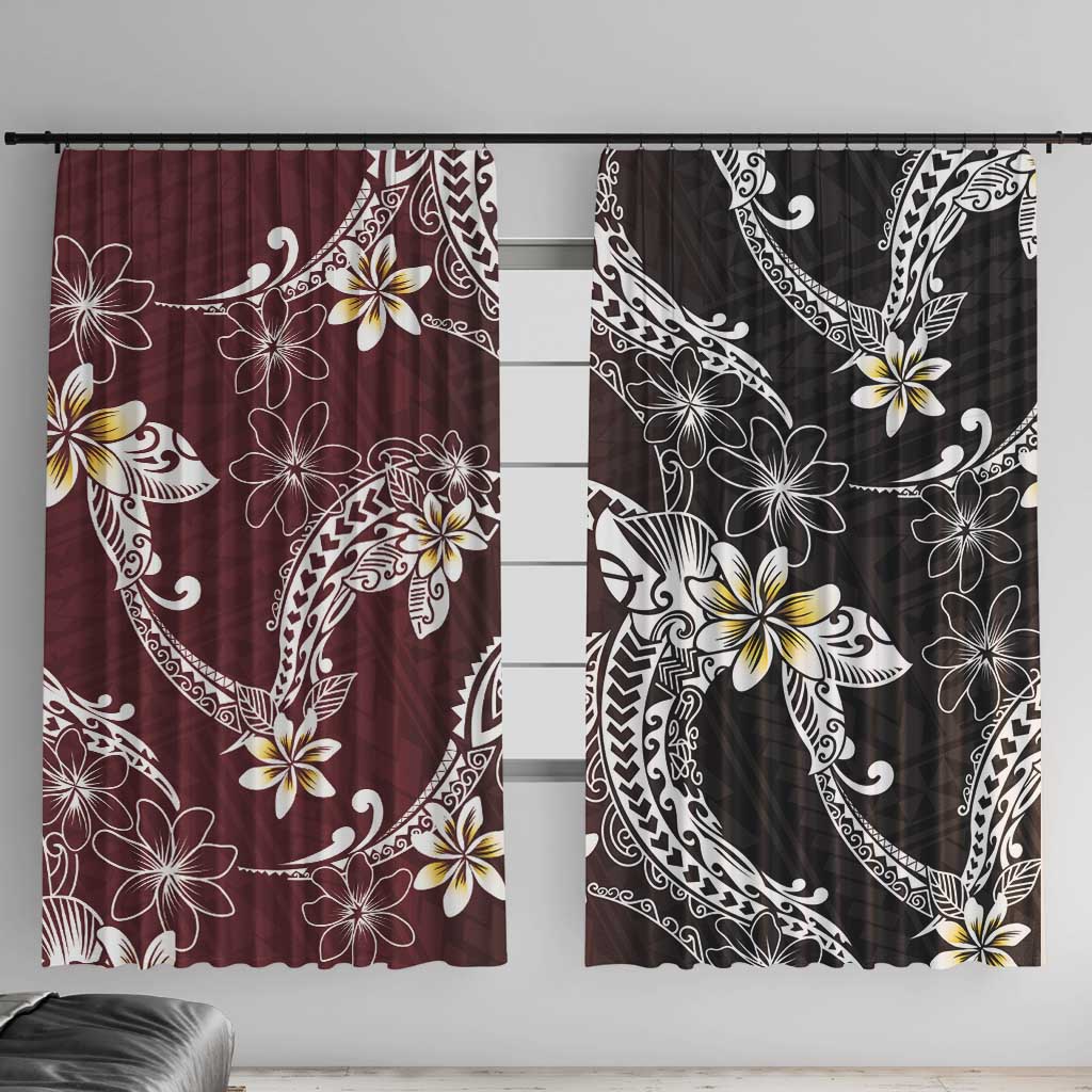 Polynesian Hawaiian Plumeria Tribal Pattern Window Curtain Special Wine Red Version LT01 With Hooks Red - Polynesian Pride